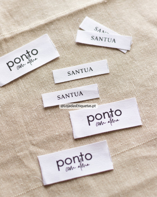 Etiquetas em algodão 100% orgânico personalizadas com logotipo