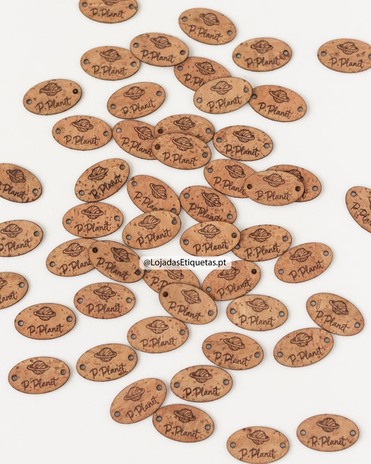 Etiquetas em cortiça ovais personalizadas com logotipo