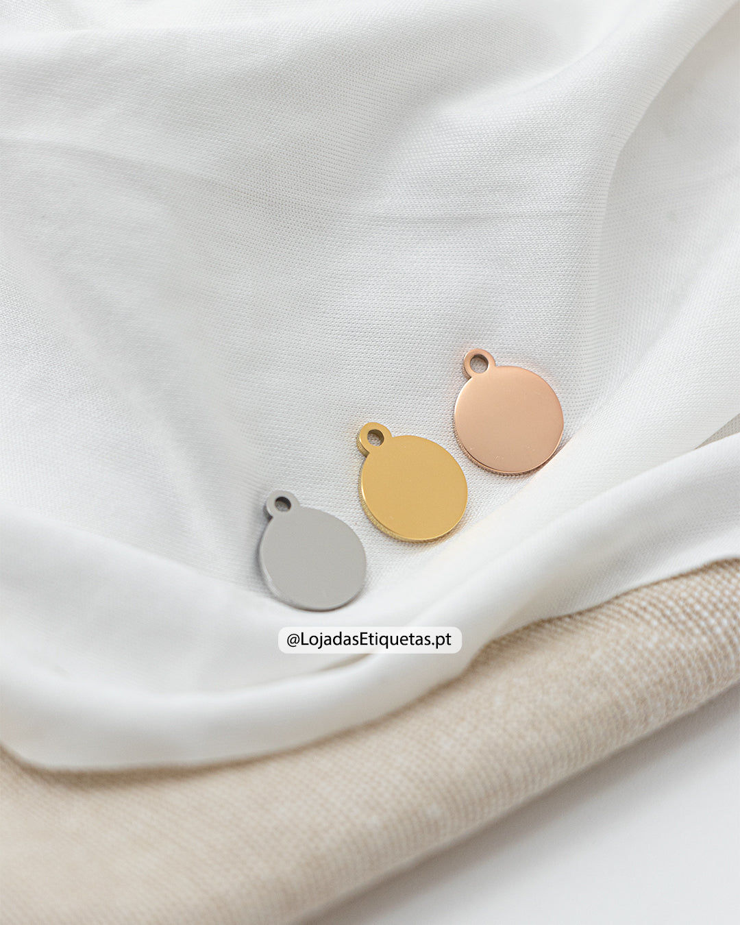 Etiqueta em Aço Inoxidável Redonda 1 Furo com Argola