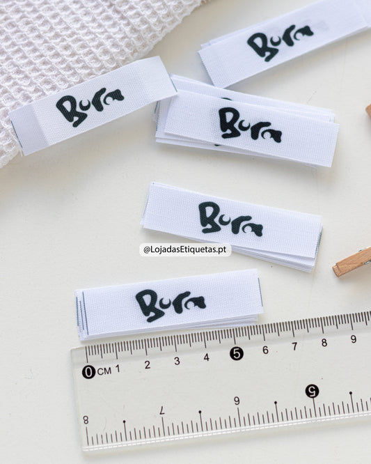 Etiquetas em algodão 100% orgânico personalizadas com logotipo