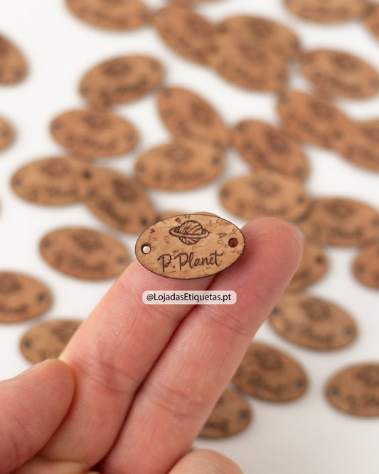 Etiquetas em cortiça ovais personalizadas com logotipo
