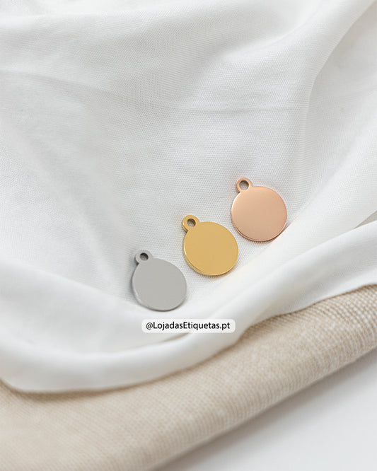 Etiqueta em Aço Inoxidável Redonda 1 Furo com Argola